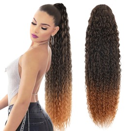 Drawstring Ponytail Extension, 30 inch Long Curly Ponytail Hair Extension Synthetic Hairpiece for Women(MT4/30#, 30 inch)