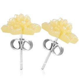 CHICNET Stud Earrings Stainless Steel Resin Rose Flower Turquoise Green Yellow Women's Earrings Surgical Steel Ear Jewellery Large Eye-catching 3D, Stainless Steel