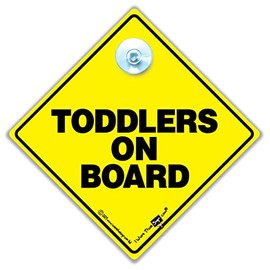 Toddlers On Board Car Sign, Baby On Board Sign, Grandchild On Board, High Visibility Advisory Suction Cup Car Window Sign Designed to Let Other Road Users a Child is in The Car, 14 cm x 14cm x 2cm