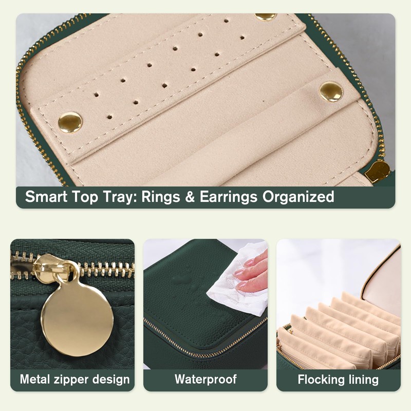 WOOMADA Travel Jewelry Case, Portable Jewelry Box with 6 Velvet