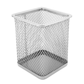 D.RECT Square Metal Pencil Holder | Metal Cube Pen Holder | Multifunction Mesh Cup for Pens | Perfect for School, Office, Home | Silver, (110779)