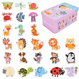 EKKONG Children's Puzzle, Wooden Toy for Children, Wooden Puzzle from 2 3 4 5 Years, Montessori Toy for Christmas, Birthday, Children's Day (Pack of 24)