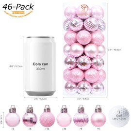 Sea Team 46-Pack Christmas Ball Ornaments with Strings, 30mm/1.18" Mini Size Baubles, Shatterproof Plastic Christmas Bulbs, Hanging Decorations for Xmas Tree, Holiday, Wedding, Party, Gold