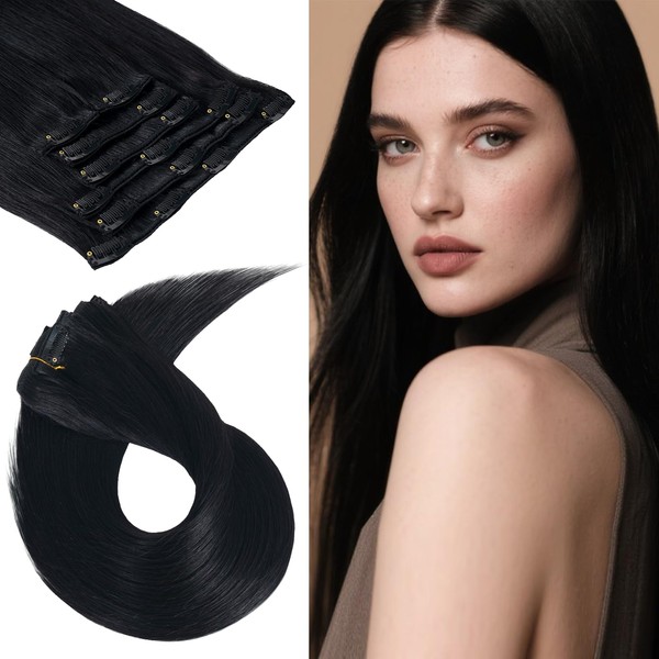 LuxeTress Clip-In Real Hair Extensions, 40 cm, 80 g, 7