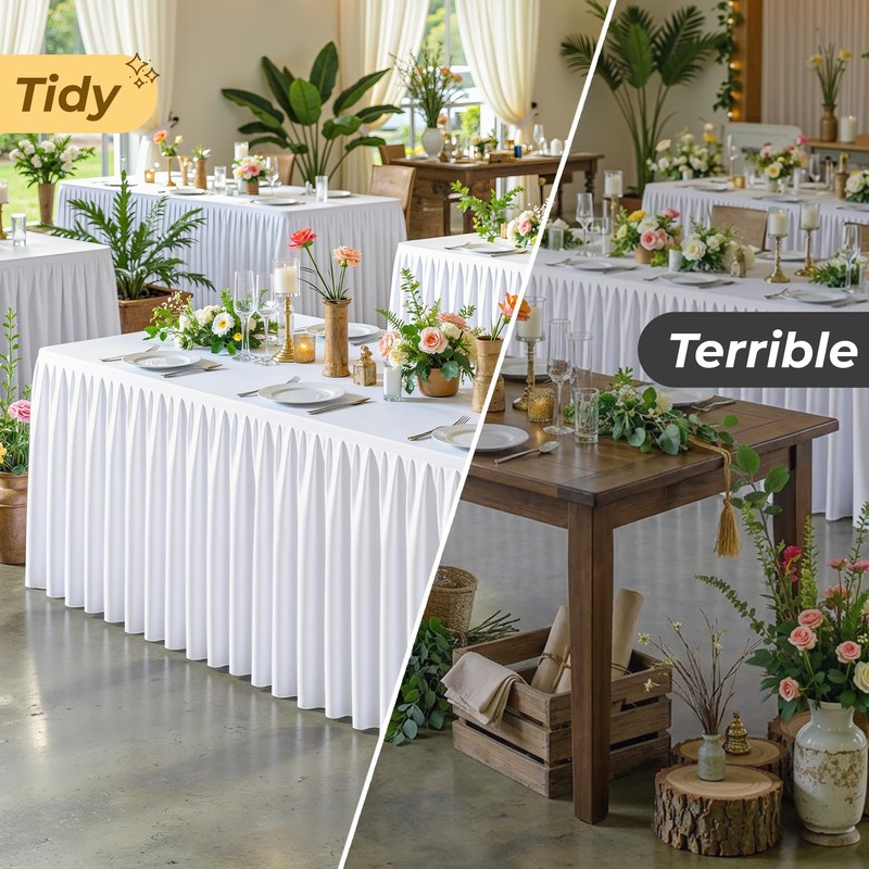 White Polyester Table Cloths for Rectangle 4 Foot Tables, 1