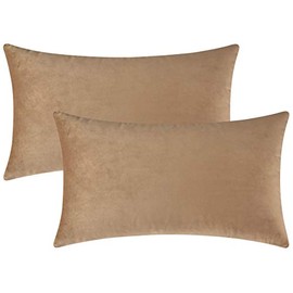 Mixhug Set of 2 Cozy Velvet Rectangle Decorative Throw Pillow Covers for Couch and Bed, Tan, 12 x 20 Inches