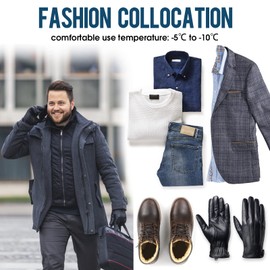 Men's Winter Gloves Sheepskin Leather Touchscreen Casual Gloves with Soft Warm Thermal Cashmere Lining Black,s