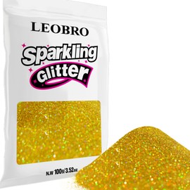 LEOBRO Gold Glitter, 100 g / 3.5 oz Holographic Fine Glitter for Crafts, Resin, Flowers, DIY Jewelry Party Decorations