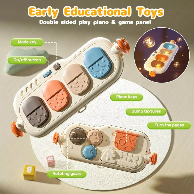 Cute Stone Baby Gym Play Mat with Piano Toddlers Learning
