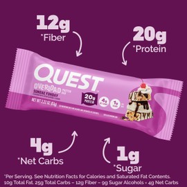 Quest Nutrition Overload Protein Bars, Sundae Funday, 20g Protein, 1g Sugar, 4g Net Carbs, Gluten Free, 12 Count