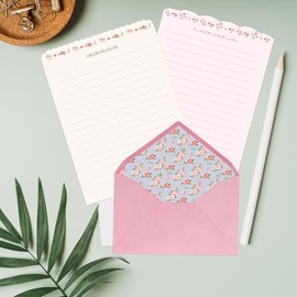 KSIWRE Juego de papel y sobres, 24 piezas de papel de papelería de escritura con 12 sobres, sobre cálido con temática floral y diseño de papelería par