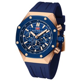 AIMES Men Watch Casual Sports Chronograph Waterproof Analog Quartz Watches Silicon Strap Fashion Wristwatch for Men Blue