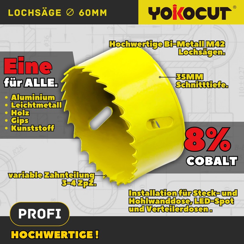 Hole Saw 60 mm, Universal HSS M42 Bi-Metal Hole Saws,
