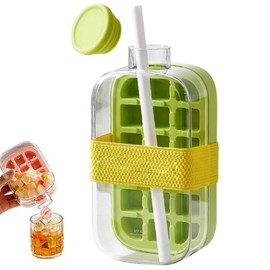 Ice Cube Bottle, Ice Cube Bottle, 2-in-1 Ice Cube Tray, Water Bottle with Lid and Container, Easy Press to Release the Ice, Ice Cube Tray for Drinks, Coffee, Juice (800 ml - Green)