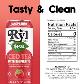 Ryl Iced Tea, Raspberry, Antioxidant Superblend, Zero Sugar, Low Carb, Zero Calorie Iced Tea, 16.0 Fl Oz (12-Pack)