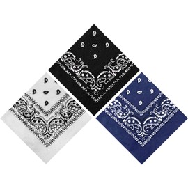 Lizzy 3 x Paisley Multifunctional Bandana's (Navy Blue, Black, White) Headwear Neckwear Cowboy Scarf | Mens Womens Multipack Men Hair Pirate Bandana