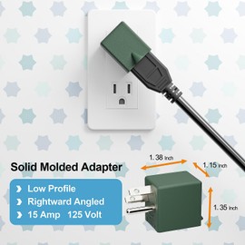 Plugrand 90 Degree Adapter Right Angle USA 3-Prong Male-Female Adapter, 5-15P to 5-15R Direction Changer, Green PA-0170R45G