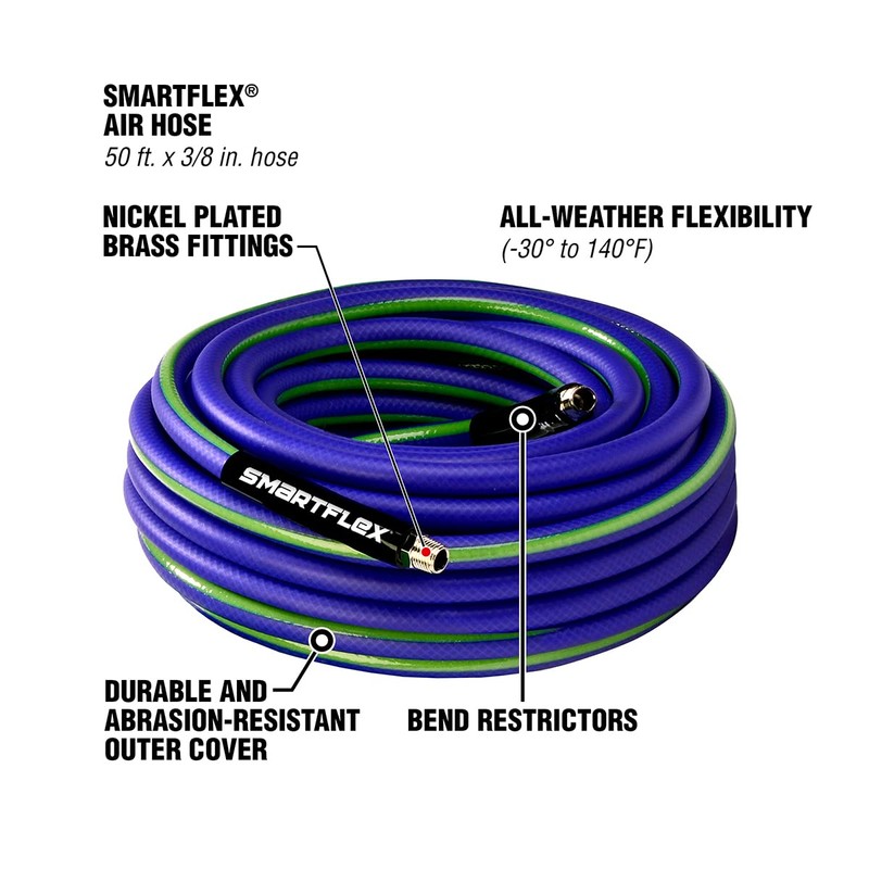 SmartFlex Air Hose, 3/8 in. x 50 ft., Hybrid, Blue
