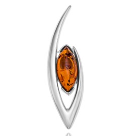 925 Silver Lapel Pin with Amber in Gift Box, Gemstone, Crystal