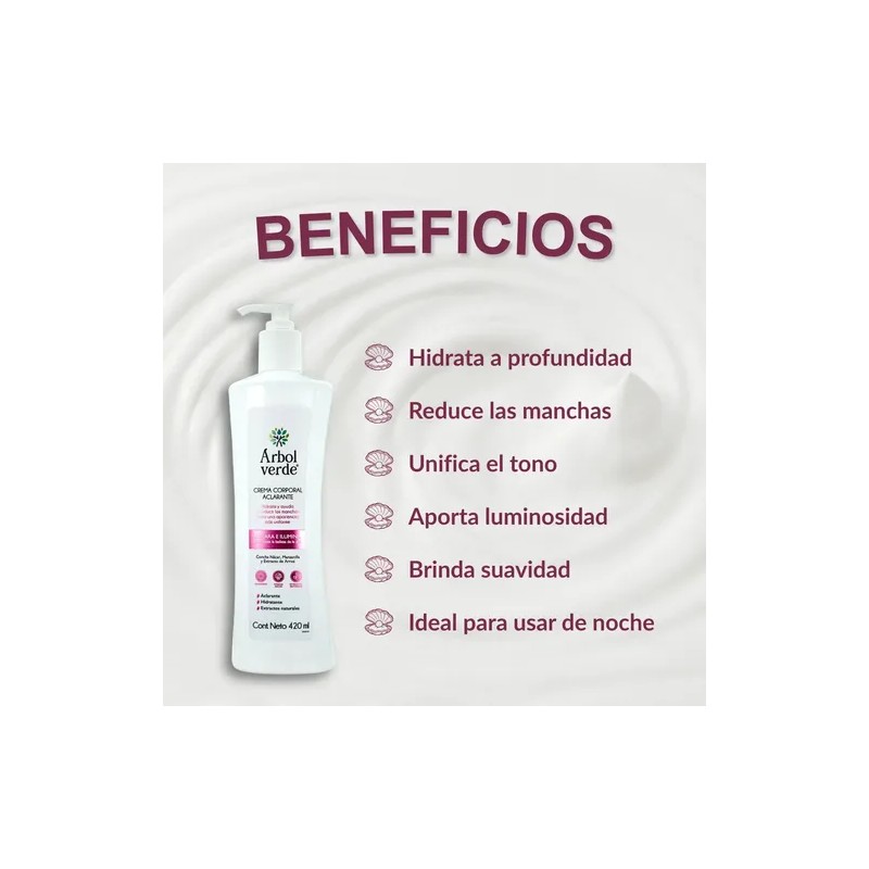 Crema Corporal Aclarante Con Concha Nácar Árbol Verde 420ml Fresca