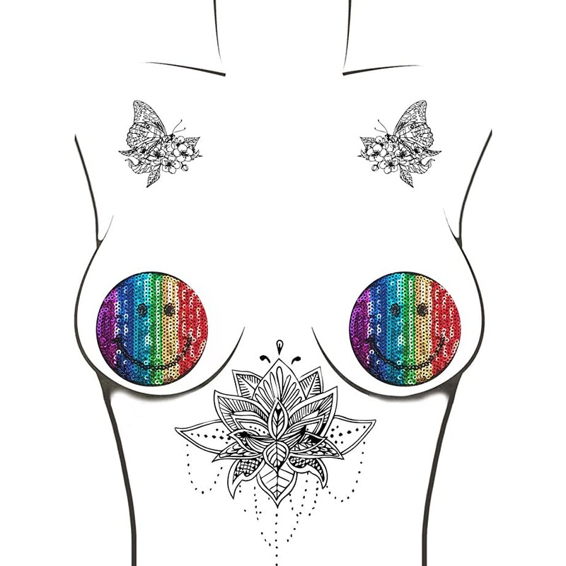 Neva Nude Sequin Multicolor Bling Smile Happy Face Nipztix Pasties
