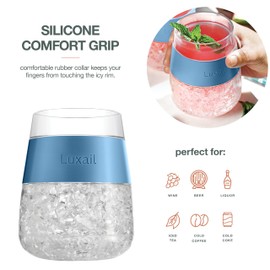 luxail Wine Glasses, Plastic Wine Glasses Set of 2, Wine Gifts, Double Wall Insulated Freezer Tumbler, Stemless cups for Red and white Wine, 8.5 Oz, Misty Blue