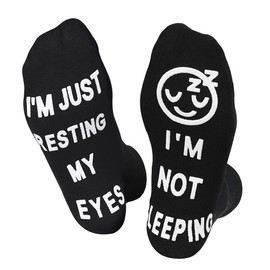 AGRIMONY Funny Sleeping Socks for Men Women Teens Boys - I’m Not Sleeping,Just Resting My Eye Socks Fathers Day Novelty Gifts for Dad Husband - Funky Crazy Socks Silly Christmas Stocking Fillers