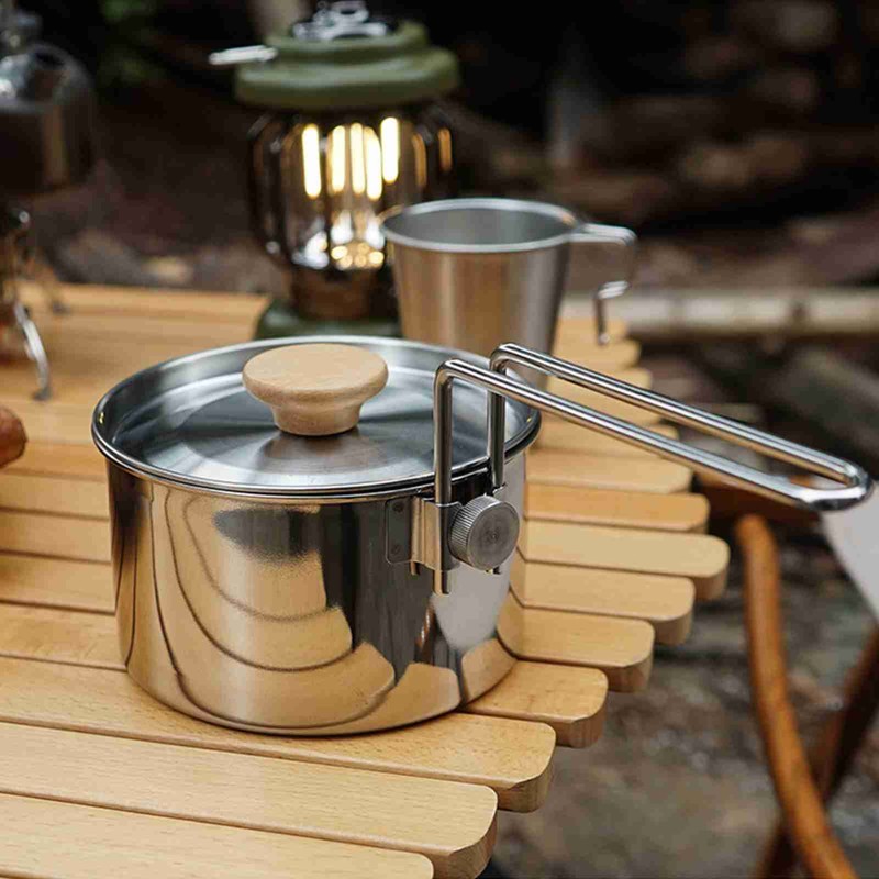 Camping Pot 304 Stainless Steel Portable Camping Kettle with Foldable