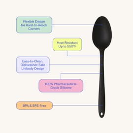 GIR: Get It Right Silicone Spoon, High Heat Resistant Kitchen Tool - Non toxic cooking utensils for Nonstick Cookware, Cooking, Strainer, and Serving, Spaghetti - 13 IN, Black