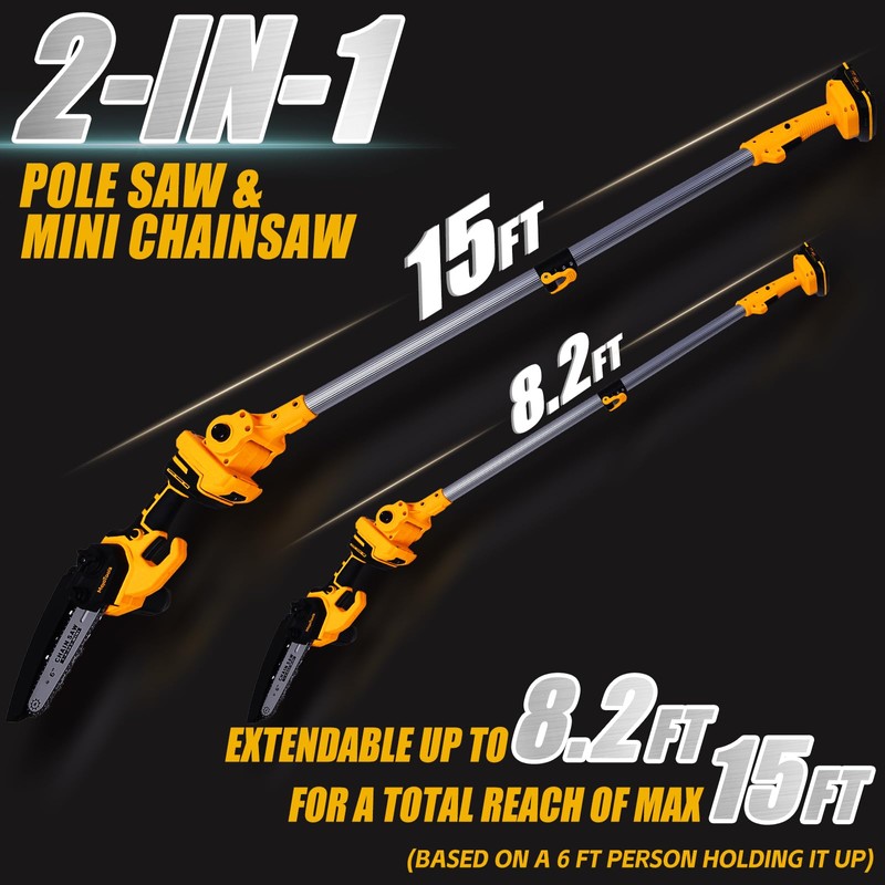 MoJoTools 2-in-1 Cordless Mini Chainsaw & Pole Saw – 15FT