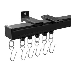 MaKefeile Ceiling Curtain Tracks Ceiling Mounted Heavy-Duty Curtains Rails Room Divider Curtain Track for Living Bedroom Shower Privacy RV Garage Divider Track and Hooks, Black 12ft.