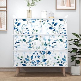 BOKEBEVE Blue Green Leaf Wallpaper Peel and Stick Boho Leaf Contact Paper for Bedroom Living Room Wall Cabinet Backsplash Renter Friendly 17.5 x 118In