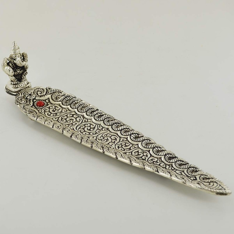 Antique Silver Ganesh Incense Stick Holder Set of Two