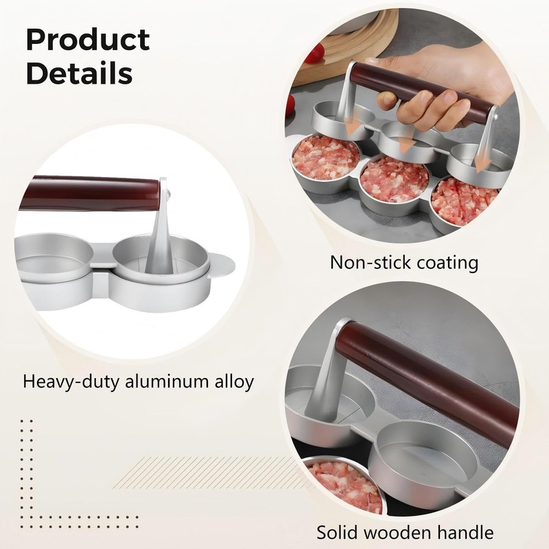 Varku Slider Burger Press Patty Maker with 3 Slots, Red