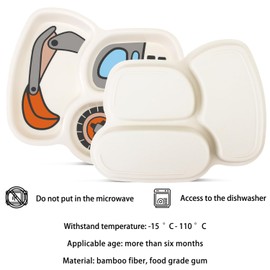 Kids Plate Set, Included Plate Fork and Spoon 3-Piece Set - Toddler Plates Dinnerware Dinner Dish Set Baby Feeding Divided Plate - Child Portion Control Dish Tray (Excavator Style 2)