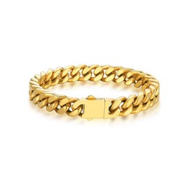 Bandmax 9MM Wide Big Heavy Metal Link Chain Bracelet for Men 14K Gold Miami Cuban Chain Bracelet Mens Masculine Hand Chain