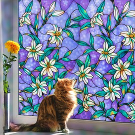 Coavas Total Privacy Window Film Stained Glass Decorative Static Cling Glass Film Non-Adhesive Frosted Window Tint for Home 17.7in x 6.5ft