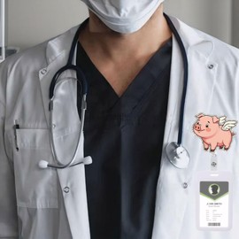 Cute Flying Pig Nurse Badge Reel - Retractable ID Holder with Alligator Clip for Hospitals Doctors and Professional Office Staff