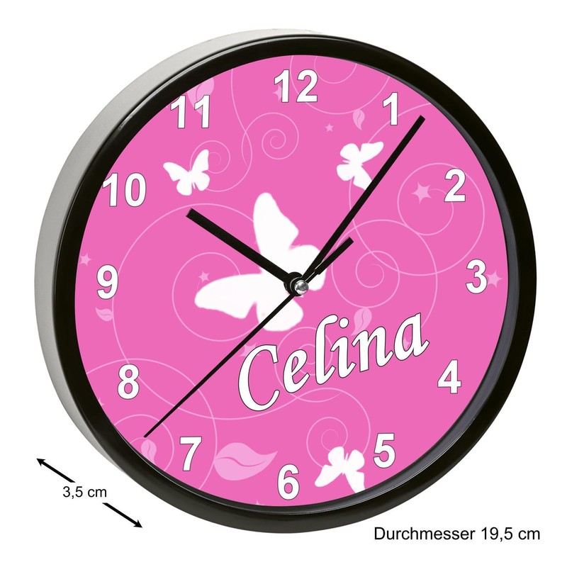 CreaDesign, WU-01-1032-02 Butterfly Pink Wall Clock for Children's Room, Customisable