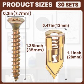 Pndeyo 30pcs Self-Drilling Drywall Anchors with Screws, Heavy Duty Zinc Plated Metal Expansion Screws, No Drill Drywall Anchors and Screws Kit for Frames Wall Patio Umbrella- Gold