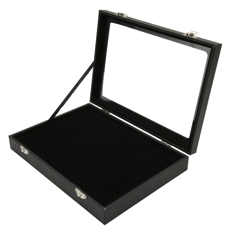 Pin Display Case Dustproof Transparent Glass Lid Badge Storage Box