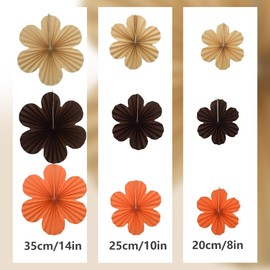 Hocansen 9 Pcs Paper Flowers Decorations Flower Paper Fan Set Paper Floral Backdrop Decor Hanging Paper Fans Flowers Decorations for Birthday Wedding Party (ZSH/Brown)