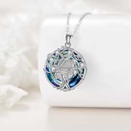 VENACOLY AA Tree of Life Necklace 925 Sterling Silver Alcoholic Anonymous Crystal Pendant Jewellery Gifts for Women, Sterling Silver