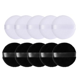 10 Pack Makeup Powder Puffs, Pure Cotton Powder Puff, 2.5inch Round Shape Cosmetic Applicator Puff for Powder Foundation, Contouring, Under Eyes and Corners（Black, White）