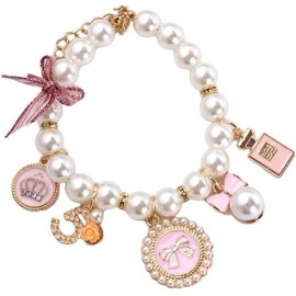 ZhangyiHot 1pc Pink Dog Pearl Collars,Dog Princess Bow Necklace,Sweet Pink Bow Cute Collar Puppy Accessories Cat Jewelry Pearl Neck Strap for Cat Adjustable Jewelry,Pet Necklace Basic Collars,S