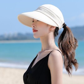 Baseball Cap Women's Baseball Cap Summer UV Protection Sun Hat Adjustable Baseball Cap Removable Visor Hat Wide Brim Peaked Cap Outdoor Beach Hat Women Baseball Cap for Golf Running Travel, beige
