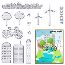 ABTOLS Metal City House Cutting Dies, Tree Bird Bike Die Cuts Embossing Grass Words Dies Template Mould for Card Scrapbooking and DIY Craft Album Paper Card Decor