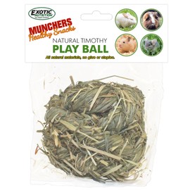 Exotic Nutrition MUNCHERS Natural Timothy Play Ball - Fun Natural Hay Chew Treat - Guinea Pigs, Hamsters, Rabbits, Degus, Prairie Dogs, Chinchillas, Squirrels, Opossums, Rats, Gerbils & Small Pets