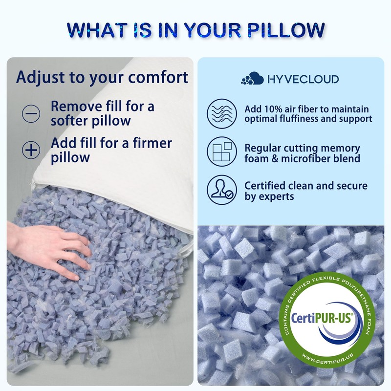 HYVECLOUD Shredded Memory Foam Pillows for Deep Sleep Bed Pillow