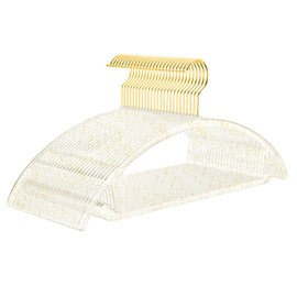 MIZGI Premium Clear Hangers with Gold Glitter (50-Pack) - Heavy-Duty Acrylic Suit Hangers with Gold Hooks - No Shoulder Bump Space Saving Clothes Hangers for Jackets, Coats, Dresses
